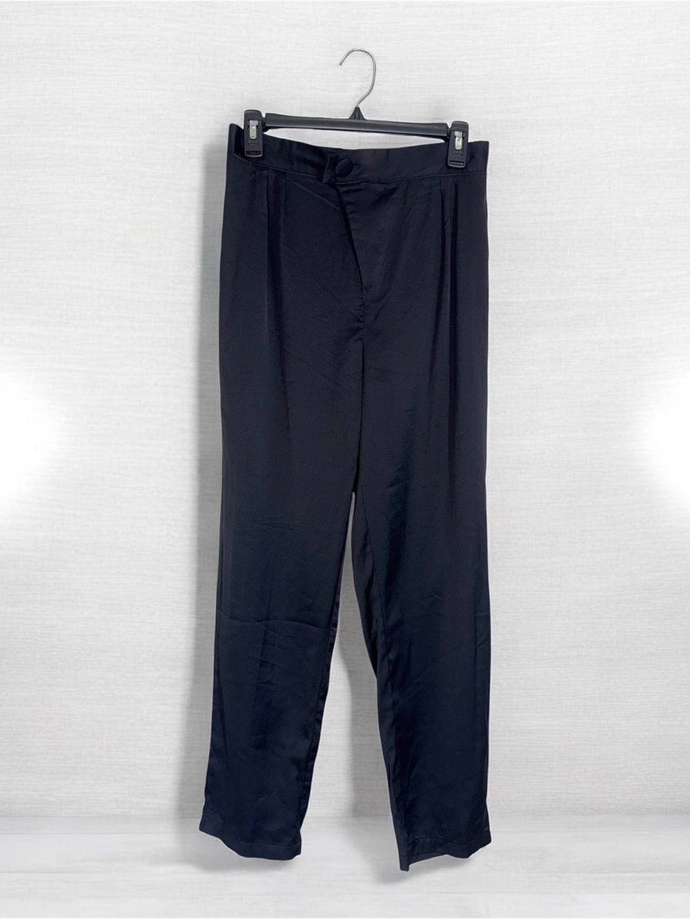 Black Women's High Waist Sateen Finish DressPants with Cross Over Button NWT